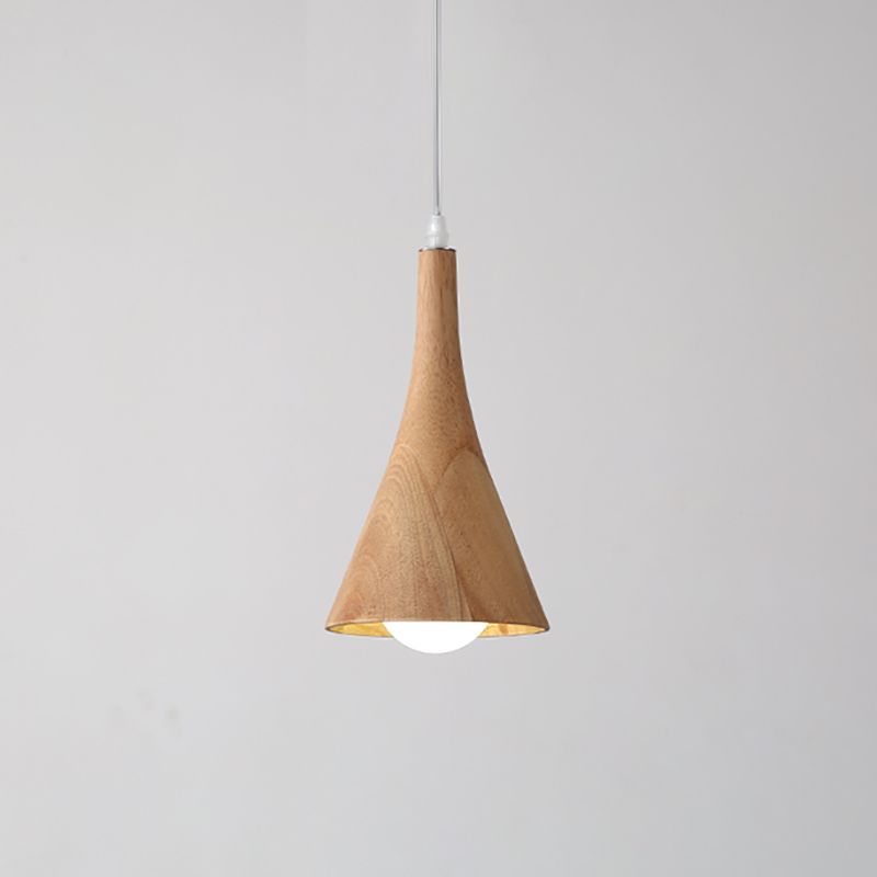 Nordic Cone Shade Pendant Light Fixture Solid Wood Dining Room Hanging Lamp