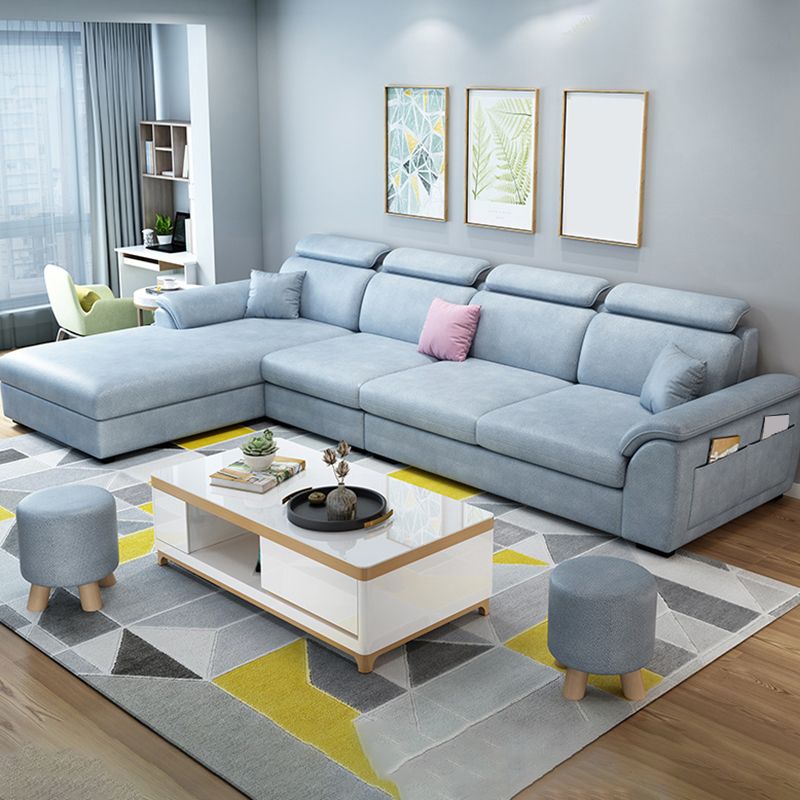 Modern Fabric/Faux Leather Sofa & Chaise with Storage for Living Room