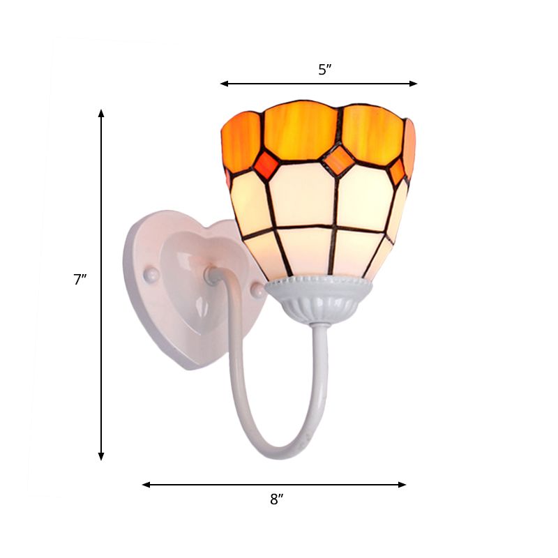 Dome Wall Mount Light Baroque Yellow Glass 1 Head White/Blue/Antique Brass Sconce Light for Hallway
