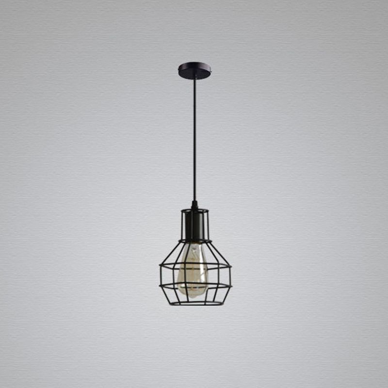 Black Grenade Cage Hanging Light Simplicity Iron 1 Bulb Dining Room Pendant Light Fixture