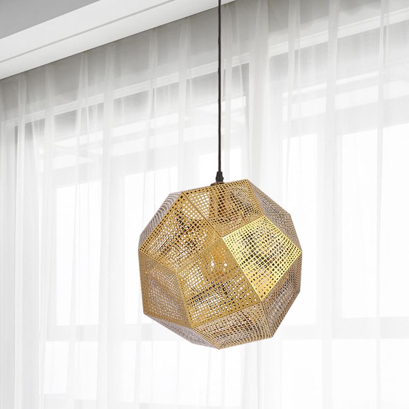 10"/12.5" W 1 Bulb Pendant Lighting Retro Mesh Globe Stainless Steel Pendulum Light in Chrome/Gold with Splice Design