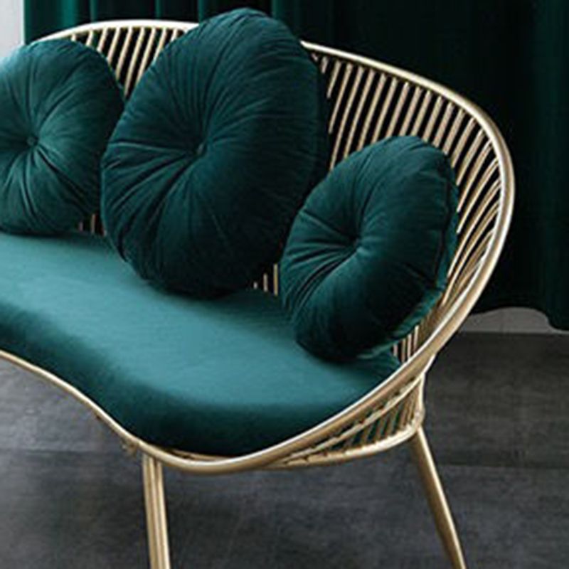 Modern Sloped Arm Sofa in Gold Metal Frame Sofa with 3 Pillows