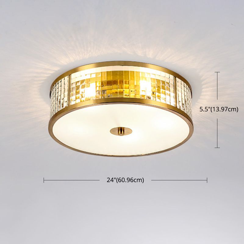 Colonical Artistic Circular Flush Mount Copper Indoor Ceiling Light with Glass Shade
