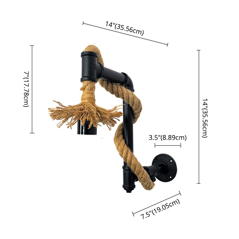 Industrial Style Wall Light Sconce Creative Jute Rope with Metal Plumbing Pipe