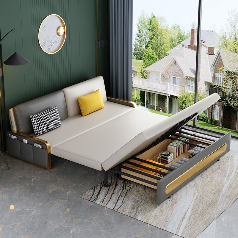 Gray Faux leather Sleeper Sofa 33.46" Wide Sofa Bed with Detachable Mattress