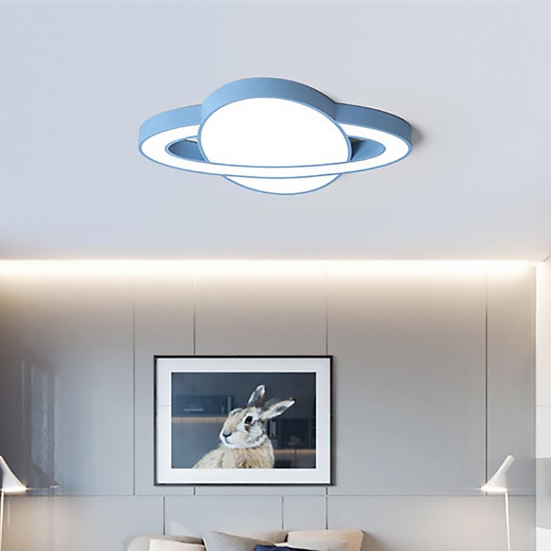 White/Pink/Yellow/Blue Planet Shape Flush Mount Lamp Nordic Style Acrylic LED Ceiling Light Fixture for Kid Bedroom