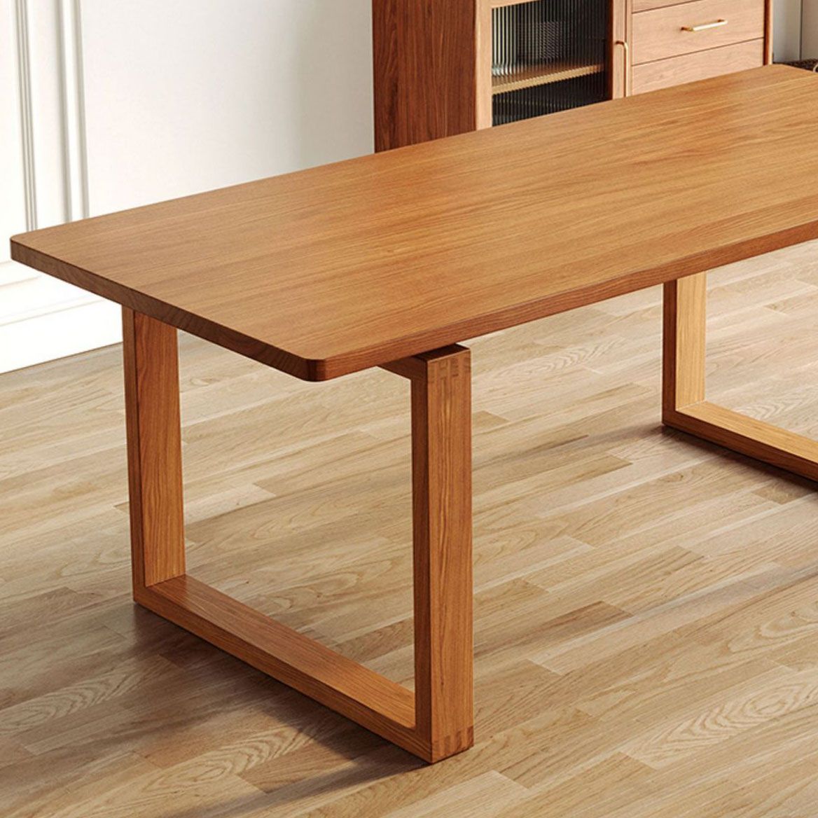 Pine Wood Contemporary Rectangular Table Wood Top Table with Sled Base