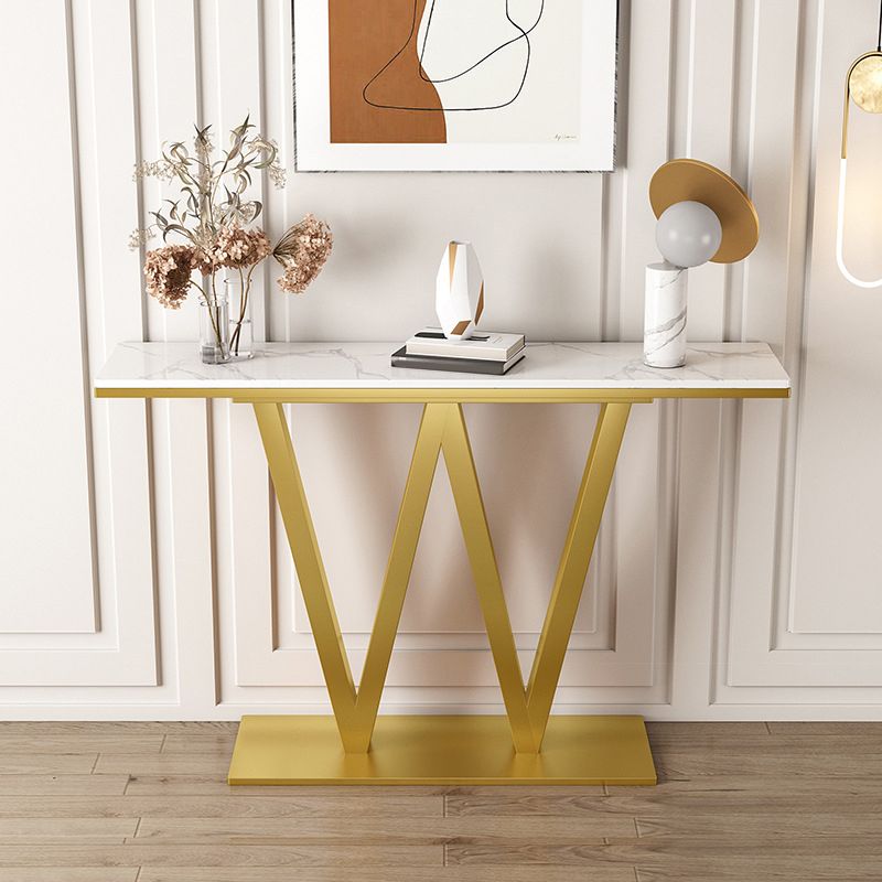 Contemporary Iron Console Sofa Table Rectangle Marble Console Accent Table for Hall
