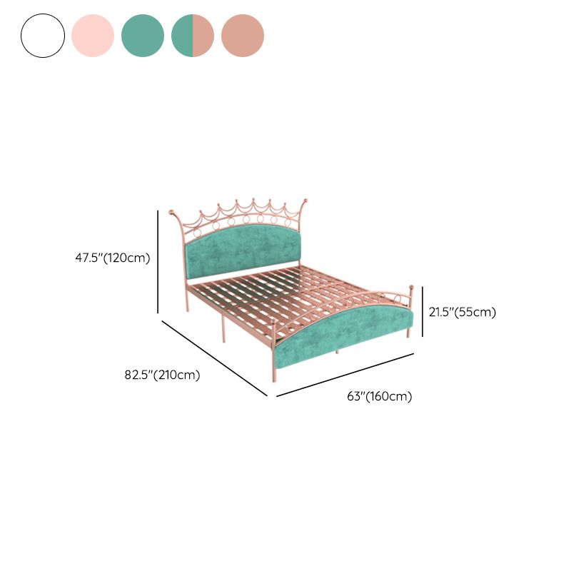 Glam Style Standard Bed with Upholstered Headboard in Iron Bed