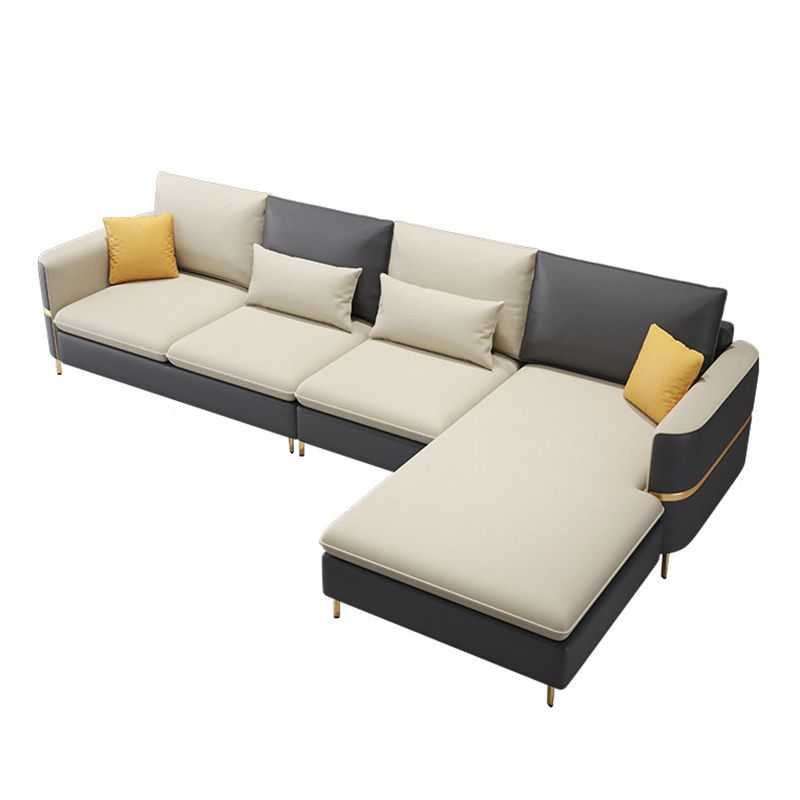 106.3" W Square Arm Sofa & Chaise, Faux Leather Sectional Sofa