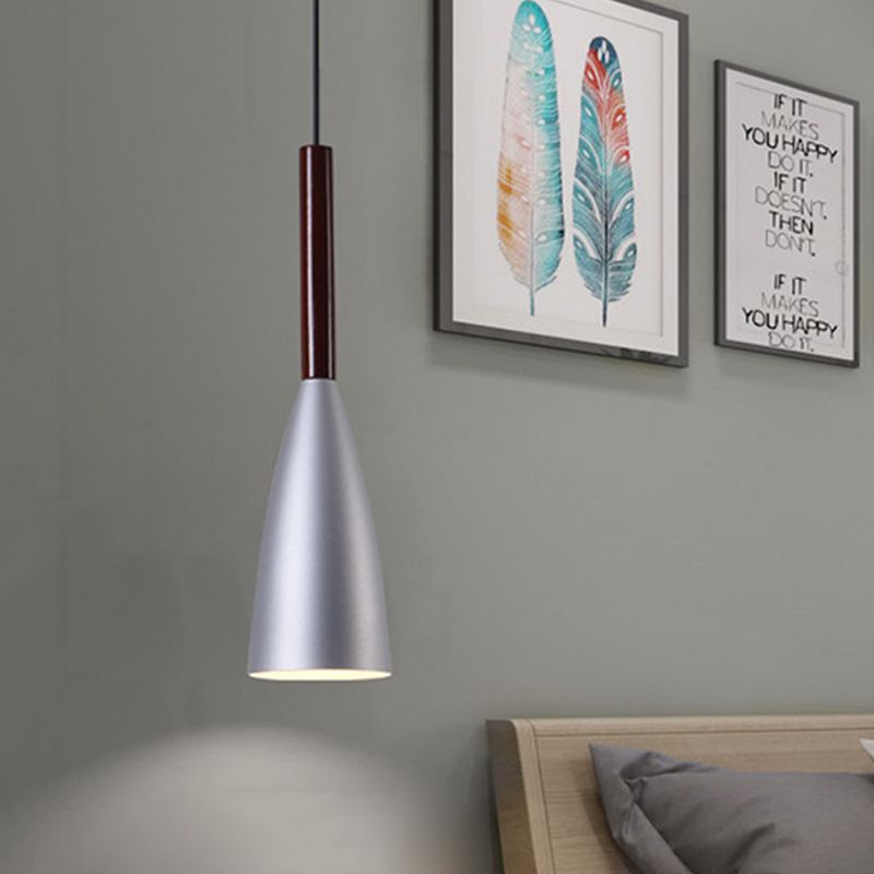 Grey Trumpet Pendulum Light Nordic 1 Head Aluminum Ceiling Pendant Light for Bedside
