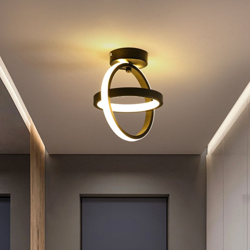 Lámpara de techo circular cruzada en blanco y negro, accesorio de montaje empotrado de metal LED simple con luz blanca/cálida