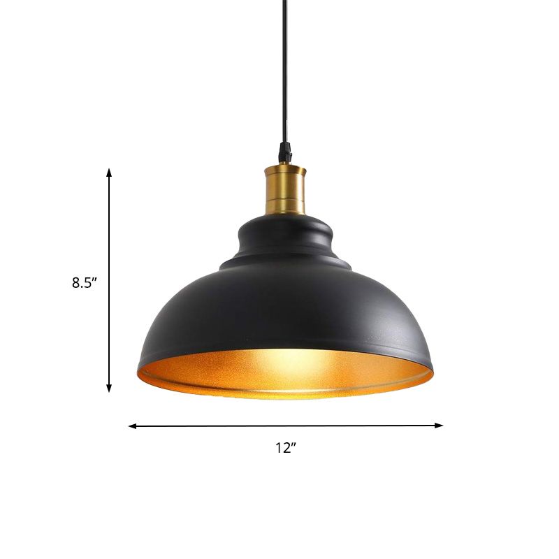 Vintage Domed Pendant Lighting 1 Light Metal Hanging Light in Black for Dining Room