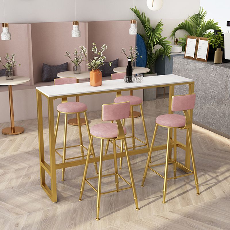 Glam Rectangle Bar Table Set 1/5 Pcs Metal Frame Bar Table with Upholstered Stools