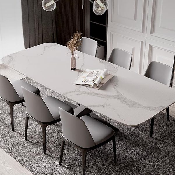 Modern Stone Top White Rectangular Dining Table with Black X-Base