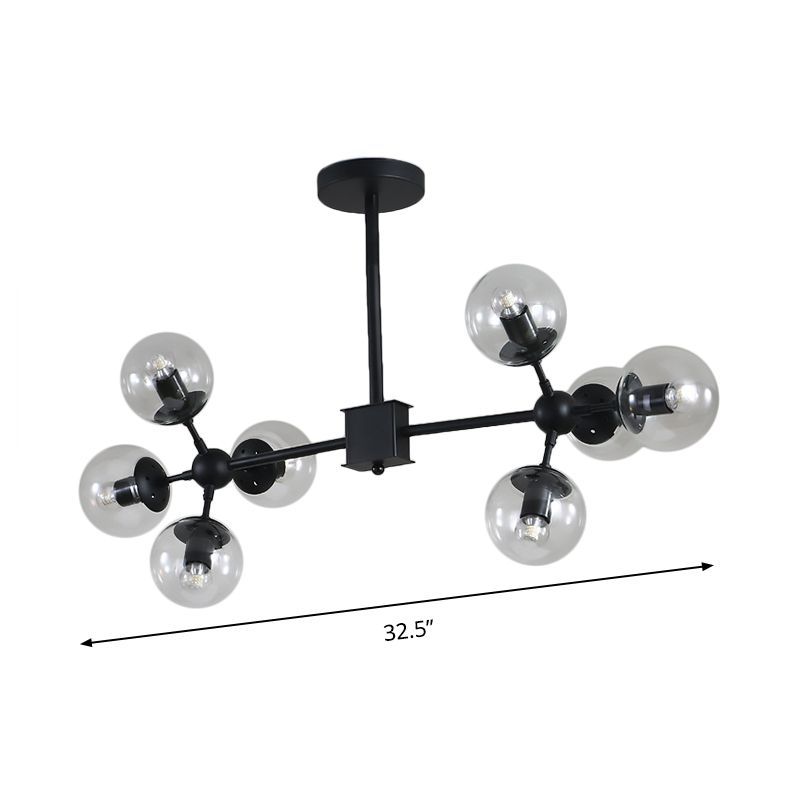 Modern 8/12 Heads Ceiling Chandelier Black Sphere Hanging Light Fixture with Clear Glass Shade