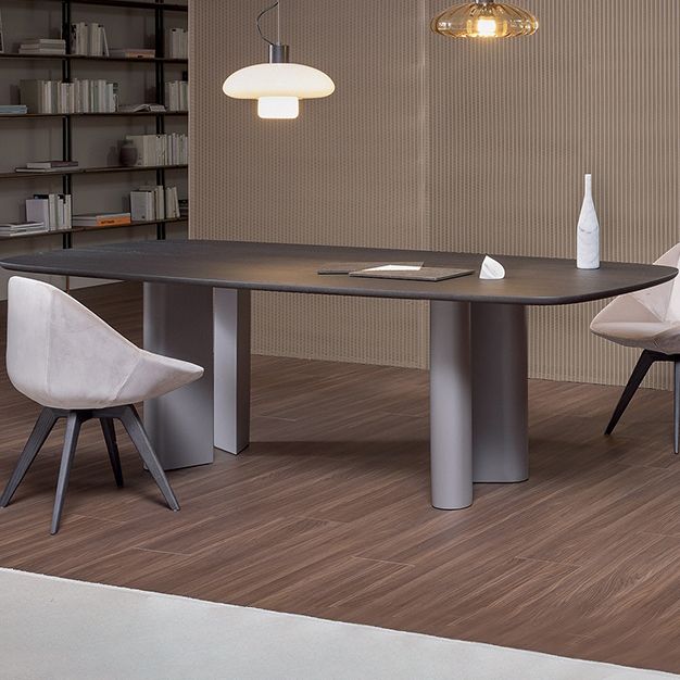Vast hout eigentijdse ovale eettafel vaste houten boventafel voor eetkamer