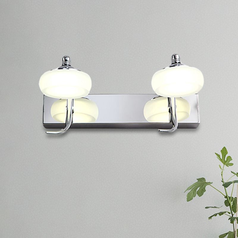 Luce vanità per bagno a tonalità rotonda glassata acrilica 2/3 teste lampada da parete in stile modernista in argento, illuminazione calda/bianca