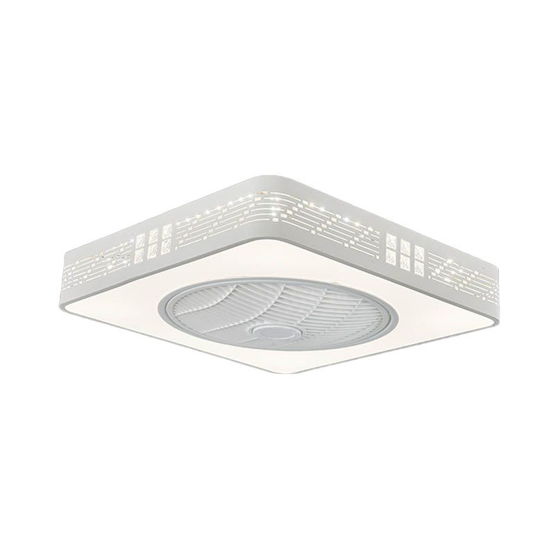 LED -Trommel/Box -Lüfter leichte minimalistische geschnitzte Kristall unsichtbare Klingen Deckenlampe in Weiß