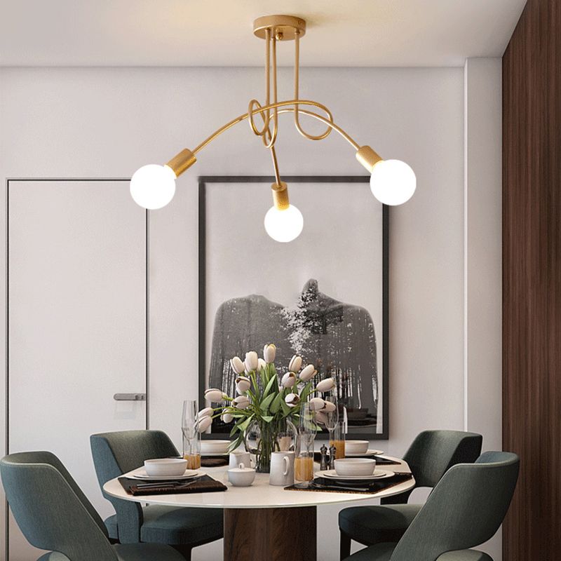 Gold Sputnik Semi Flush Mount in Industrial Creative Style Wrought Iron Ceiling Fixture