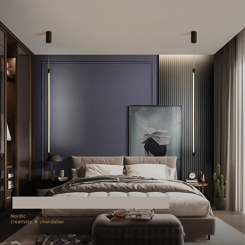 Modern Round Tube LED Pendant Light Long Line Lamps for Bedroom Dinning Room