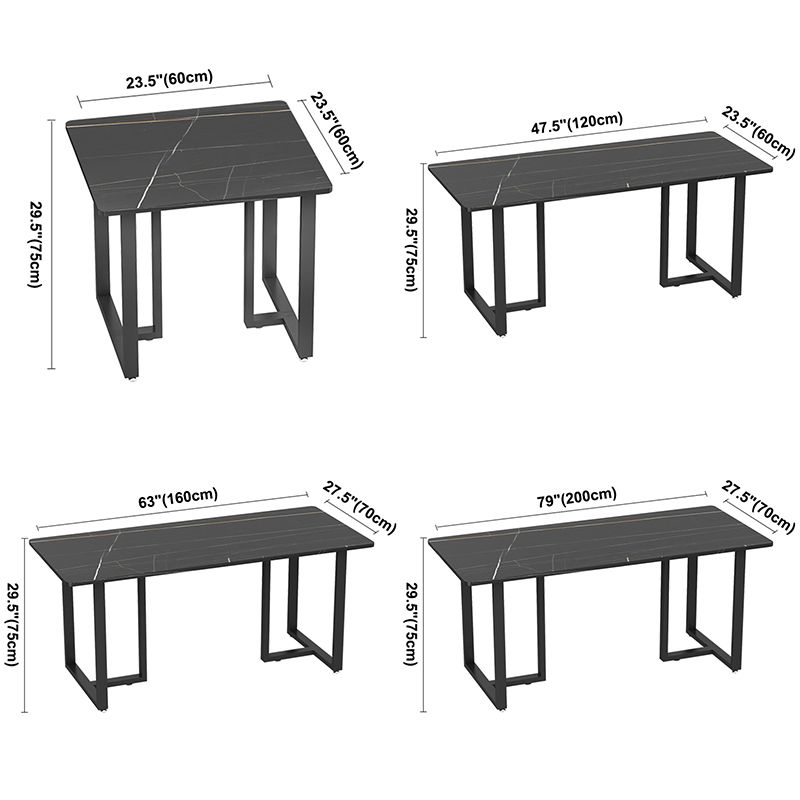 Industrial Sintered Stone Top Dinner Room Kitchen Table Black Metal Base Table for Dinning Room