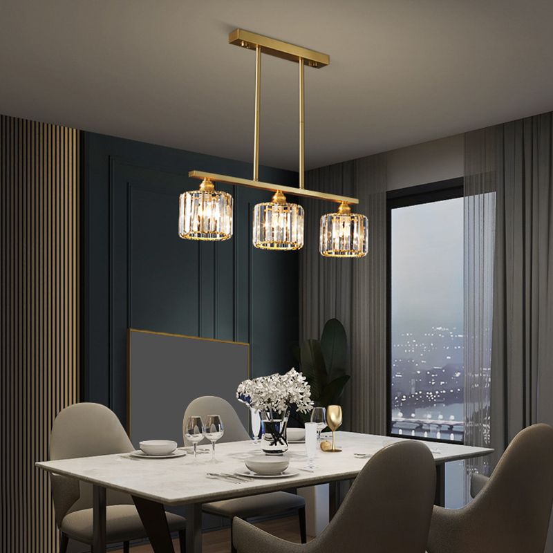Modern Style Linear Shape Island Lights Crystal 3/5/6 Lights Pendant Light in Gold