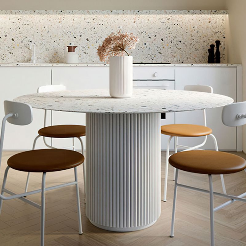 Round Shape White Dining Table Sintered Stone Table Contemporary with Pedestal