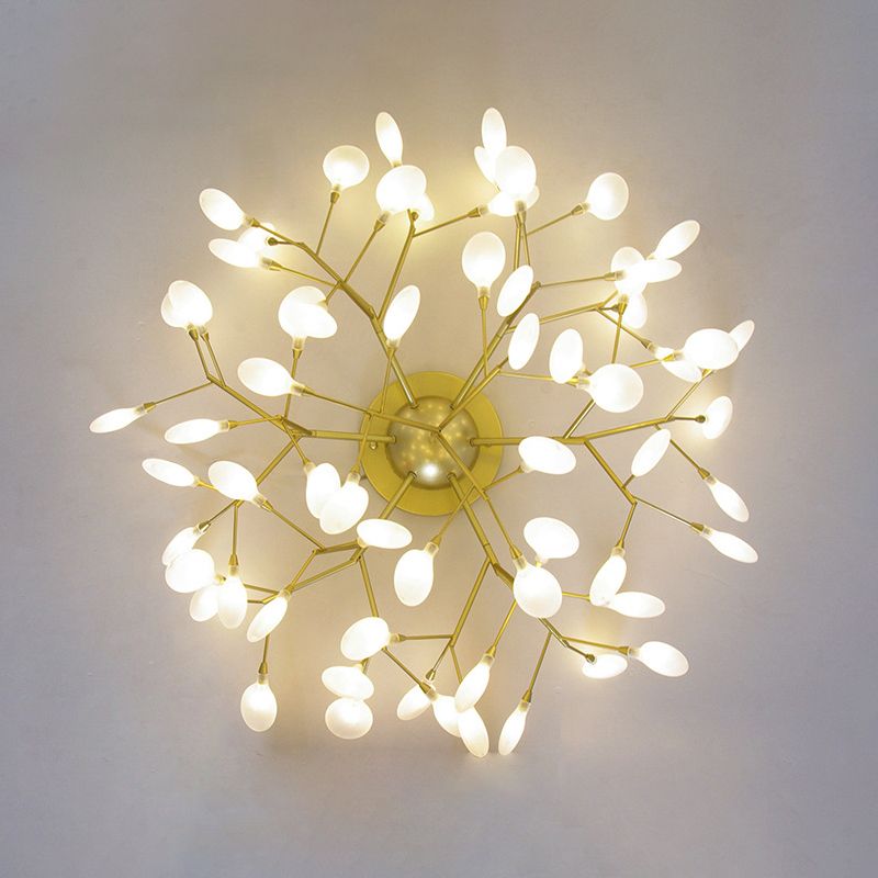 Tree Branch Living Room LED Semi Flush Metallic Postmodern Ceiling Mount Chandelier