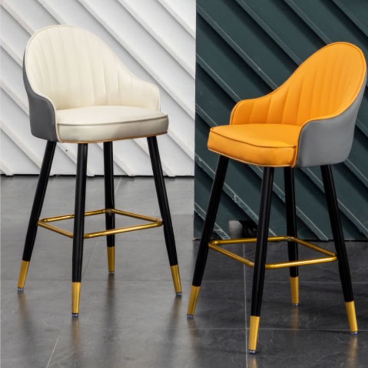 Modern Armless Backrest Counter Stool Iron Living Room Bar Stool with Leather Cushion