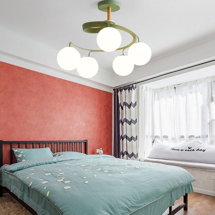 Spiral Metal Semi Flush Mount Light Modern Minimalista de vidrio esférico de techo de vidrio para el pasillo