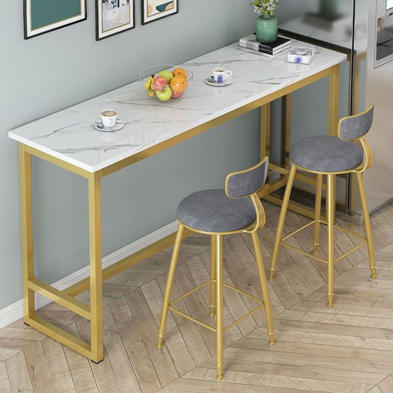 Wooden Top Bistro Bar Table Rectangle Gold Base Bar Table for Home