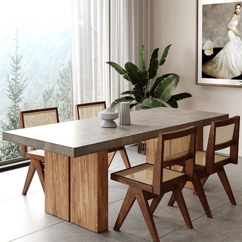 Rectangular Dining Table Grey Solid Wood Table Top for Dining Room
