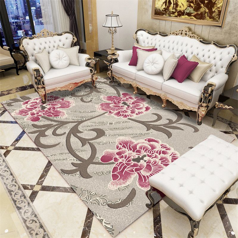 Victorian Pattern Rug Rug Retro Polyester Indoor Carpet Anti-Slip Backing Rug for Home Decoration