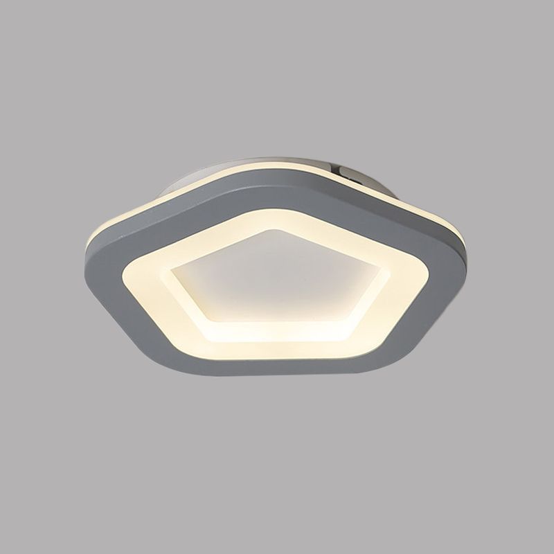 Nordic Integrated LED Flush Light Grey Flower/Square/Pentagon Small Ceiling Mount Light with Acrylic Shade in Warm/White Light