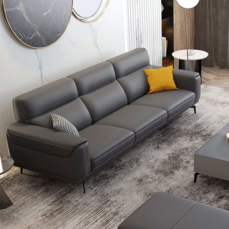 Modern Tufted Tight Back Genuine Leather Sectionals, 36" Sectional Sofa in Kingston Gray