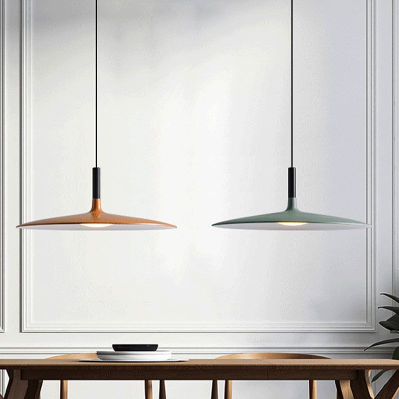 Minimalist Indoor Pendant Light, Metal Flat Shade LED Pendant Lighting