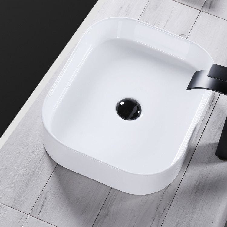 Modern Bathroom Sink Porcelain Rectangular Pop-Up Drain and Drain Assembly Basin Sink