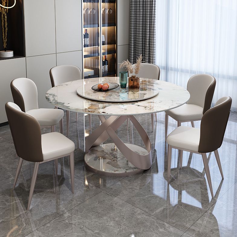 Nordic Round Sintered Stone Dining Table of 5/7 with Pedestal Base Dining Set for Restaurant