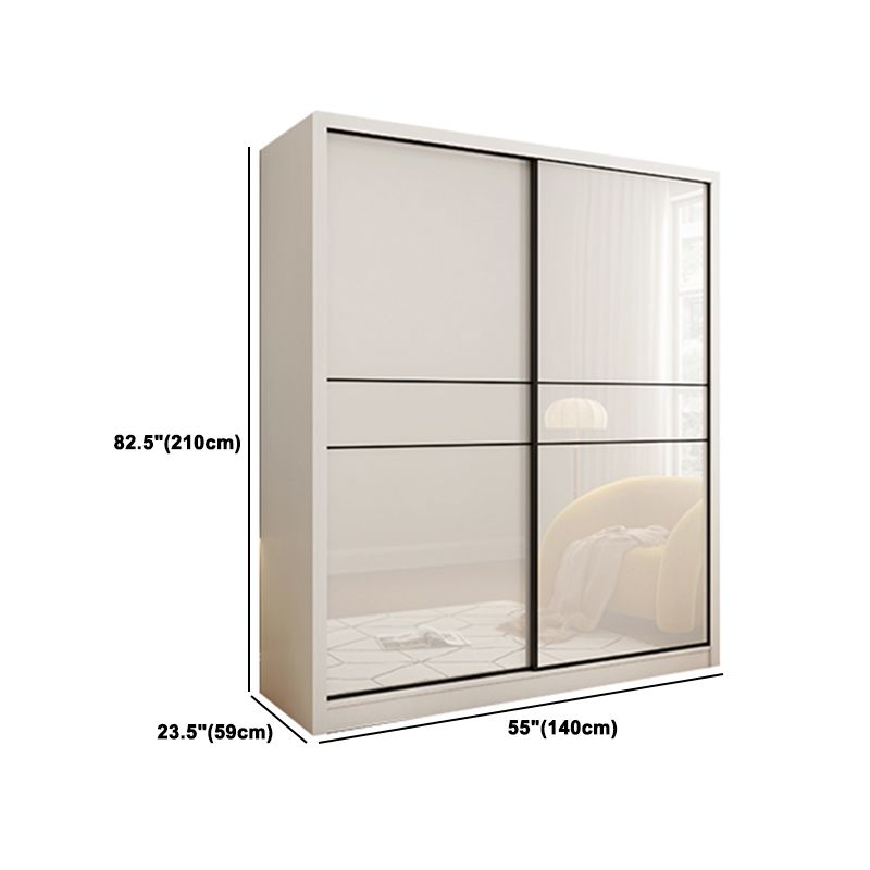 White Mirrored Finish Wardrobe Cabinet Modern Engineered Wood Wardrobe