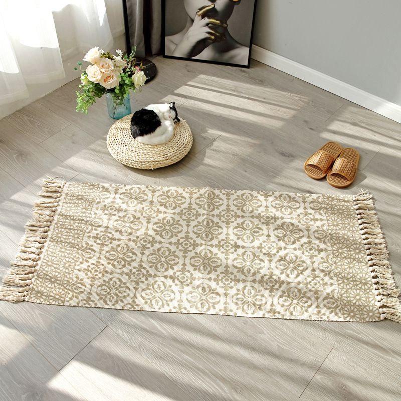 Aesthetic Multi Color Boho Rug Cotton Braided Flower Rug Pet Friendly Area Carpet for Bedroom