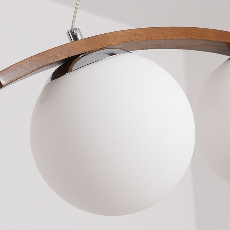 Modern Wooden Island Light Round Glass Shade Chandelier Light Fixture for Dining Room