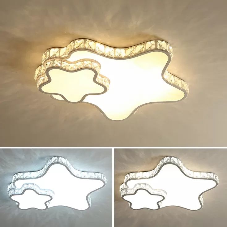 Kids Sky View Flush Ceiling Light Acrylique White Ceiling Mount Light with Clear Crystal for Foyer