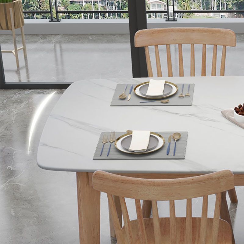 Rectangle Stone Top Table Mid-Century Modern Dining Table with 4 Wood Legs without Chair