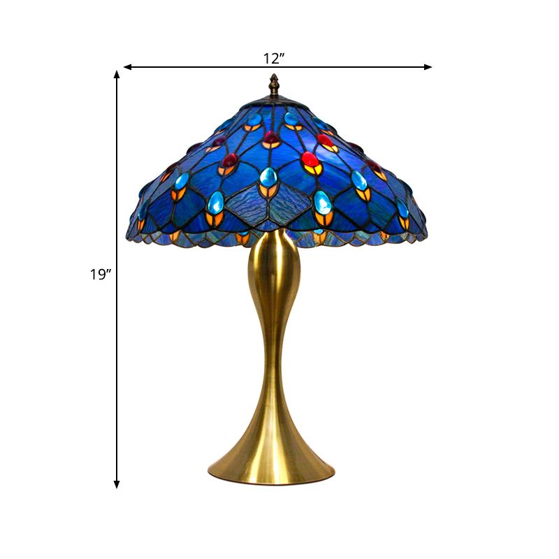 Blauer Kegel Nachttisch Beleuchtung Mittelmeer 1 Glühbirnen -Handgeschnittene Glasaufgabenlampe mit Jewel Deco