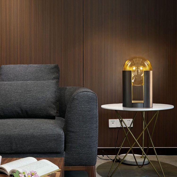 Table en verre ambre sphérique Lumière Postmoderne 2-Bulb Black Nightstand Lampe