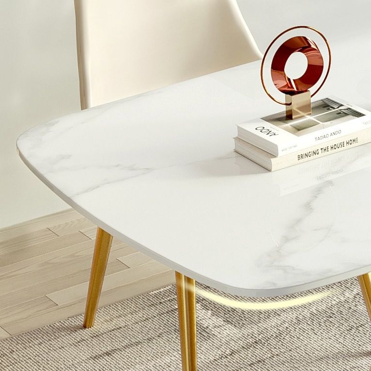 Modern Style 1/2/5/7 Pieces Dining Room Table Rectangle Stone Furniture in White