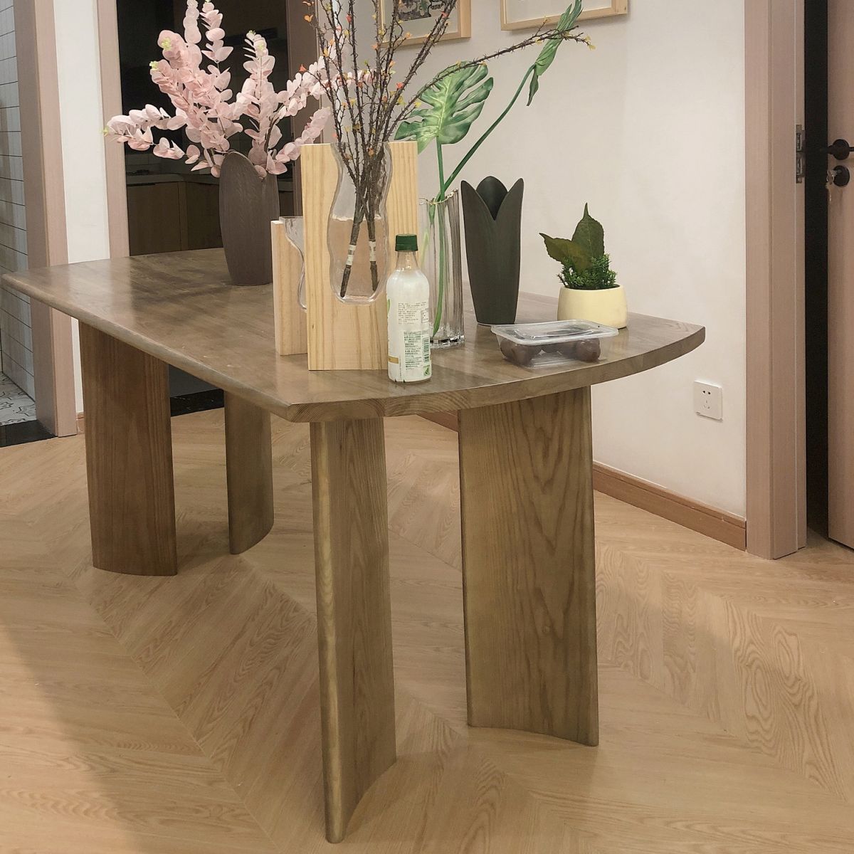 Bois massif 4 jambes Table moderne Rectangle Tablette de dinette fixe