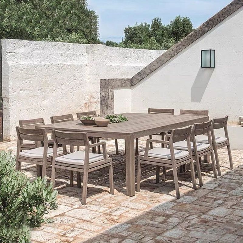 Contemporary Solid Wood Dining Armchair Open Back Patio Arm Chair