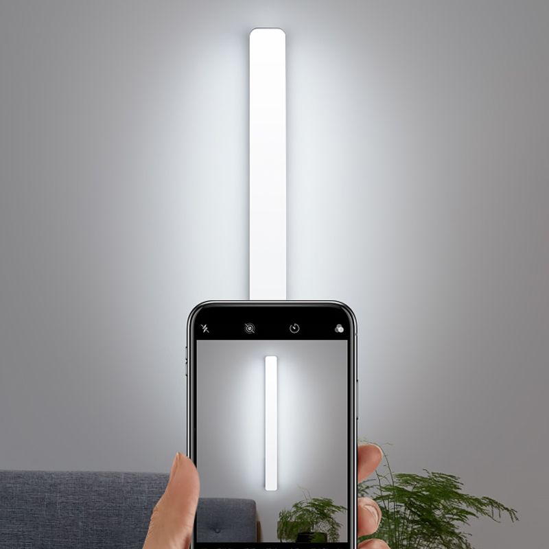 Linear Shape Metal Wall Sconce Modern 1 Light Mirror Wall Mount Light Fixture in White